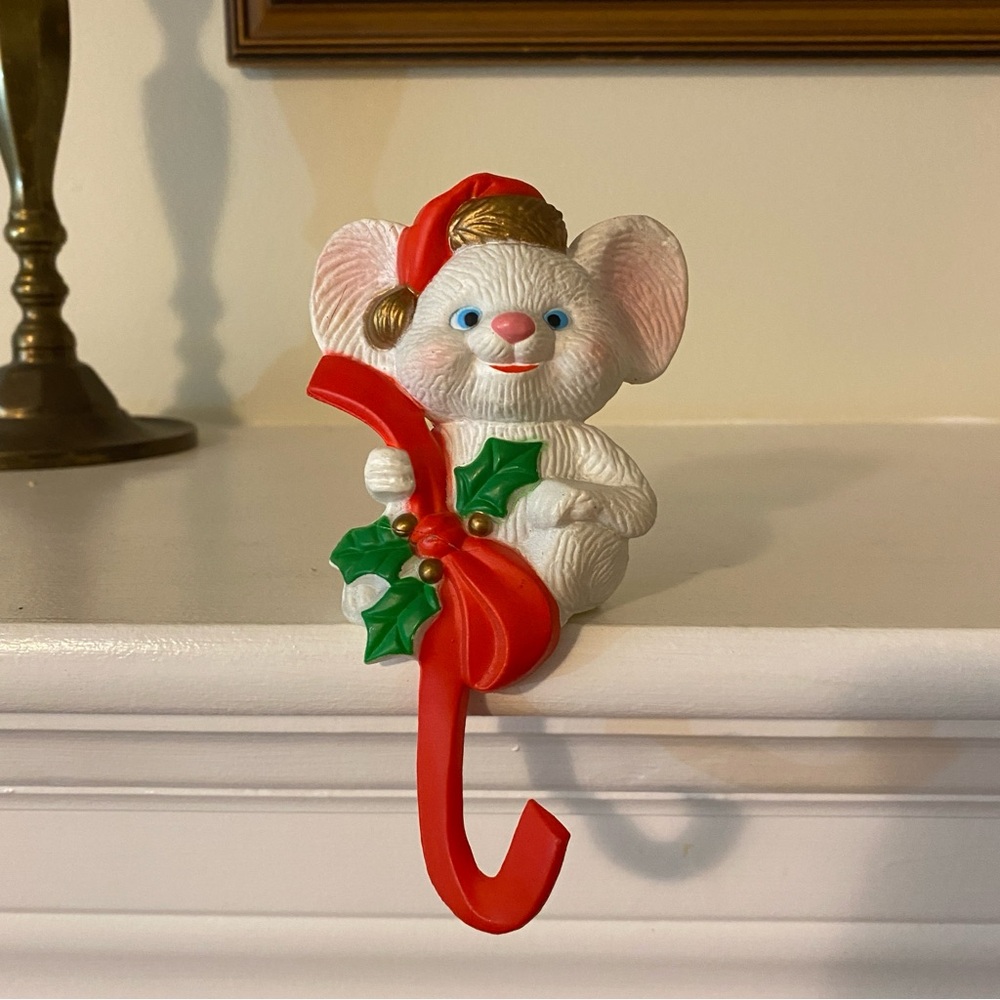 Festive Mouse Holiday Stocking Holder 1980s or 90s
